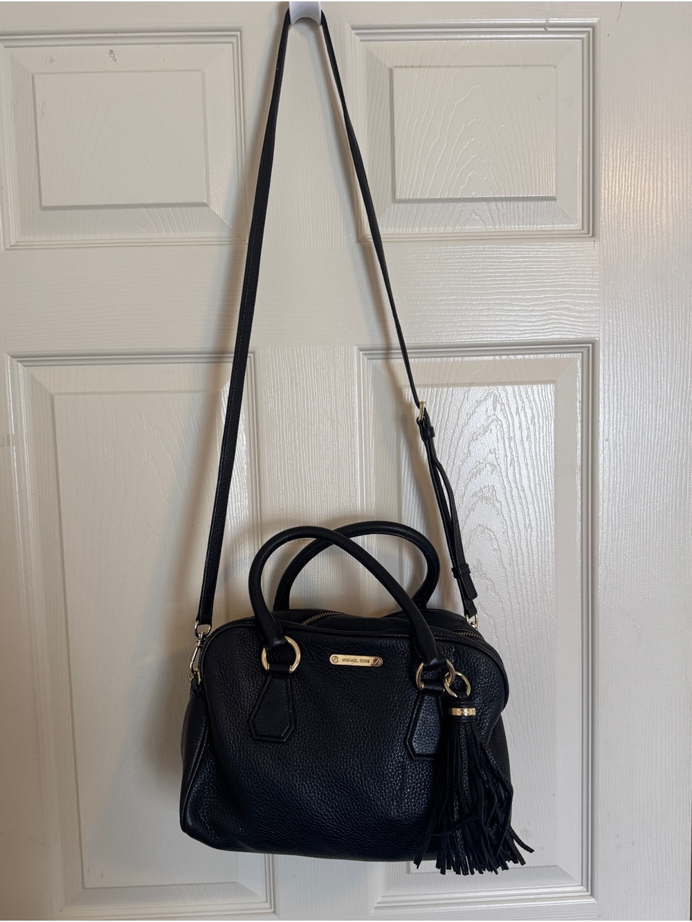 Michael Kors Black Leather Satchel with Tassel